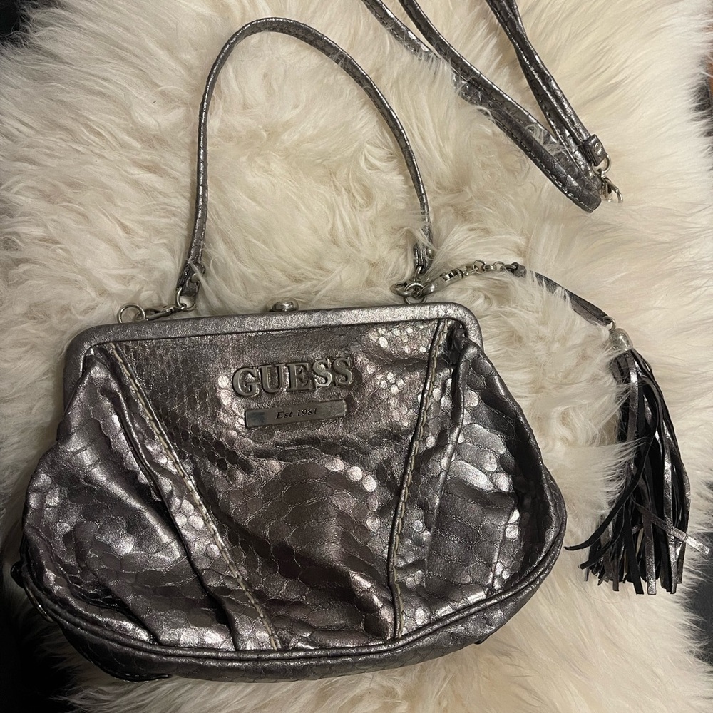 ✨SOLD✨Guess Metallic Evening Clutch with Clasp and Tassel